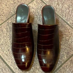M.GEMI 9.5 ITALIAN made 41 LEATHER dark Brown animal embossed slide clog NEW